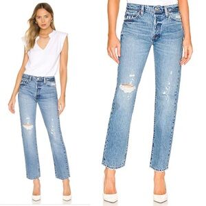 Frame Le Original Straight Leg‎ Distressed Bluejay Rips Denim Jeans Size 27